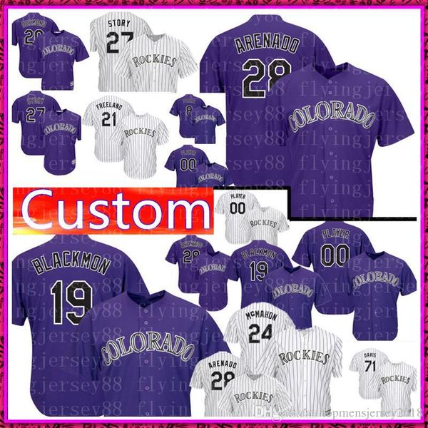

28 Nolan Arenado Colorado Custom Rockies Jersey 19 Charlie Blackmon 27 Trevor Story 21 Kyle Freeland 14 Tony Wolters 20 Ian Desmond