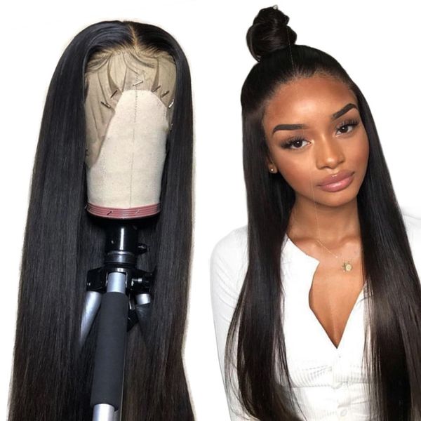 

silky straight 13*4 lace front wig indian virgin human hair full lace wigs for women natural color 12-26 inch heat resistant 150 density, Black;brown