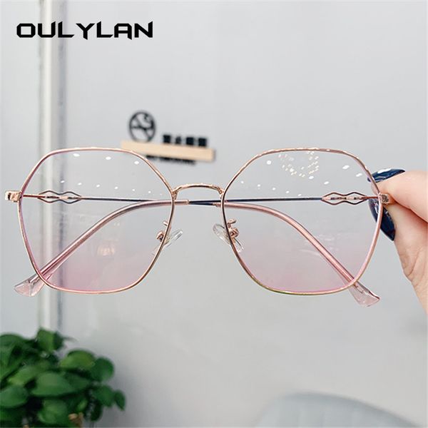 

oulylan polygon glasses frames women transparent myopia optical eyeglasses ladies retro metal eyewear clear lens spectacles, Black