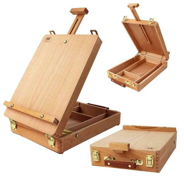 

portable french artist wood table desk easel drawers sketch box painting art