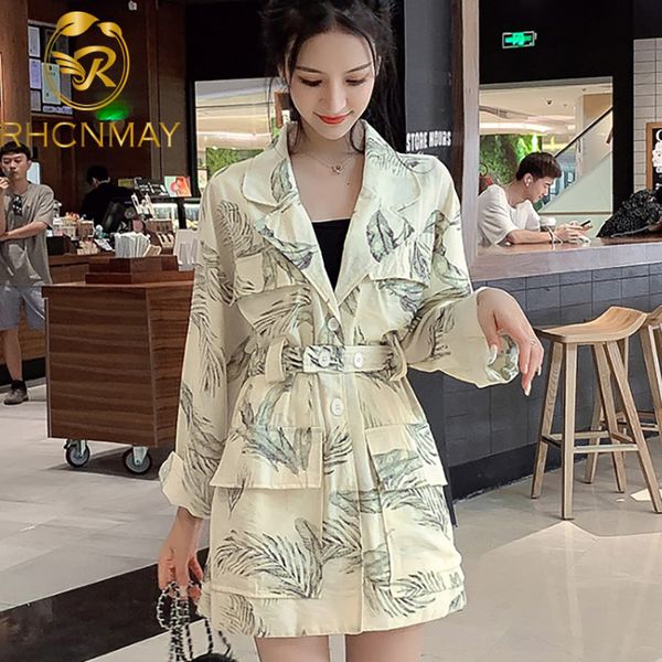 

new designer runway 2020 spring women's coat long sleeve feather print linen vintage belt, Black;brown