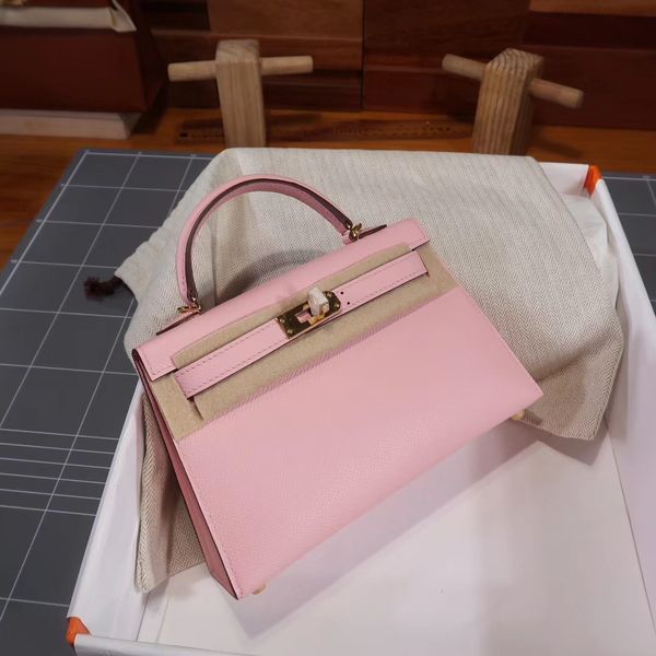 

factory wholesale pink original epsom skin with wax line handmade brand mini handbag,many other colors with gold and silver hardware