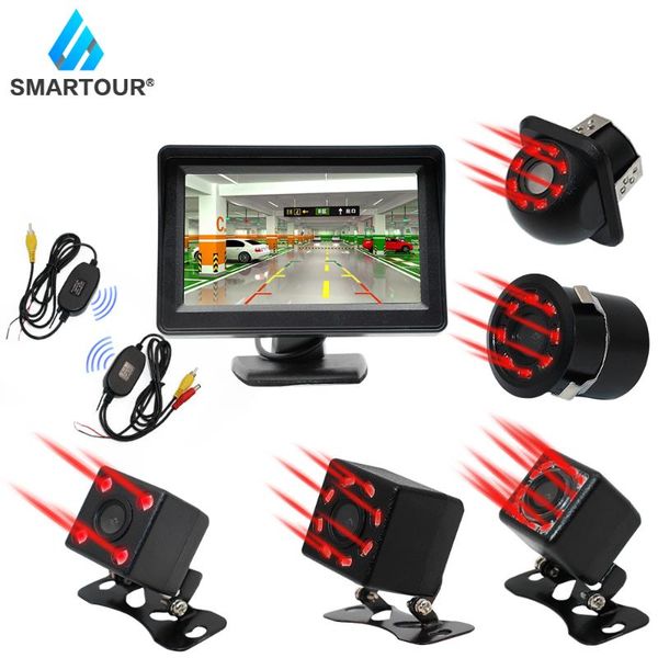 

smartour car rear view camera reversing parking system kit 4.3 inch rearview monitor waterproof night vision backup camera