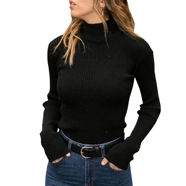 

women 2019 new knitted sweaters autumn winter turtleneck pullovers long sleeve solid slim fit elastic sweater femme pull jumpers, White;black