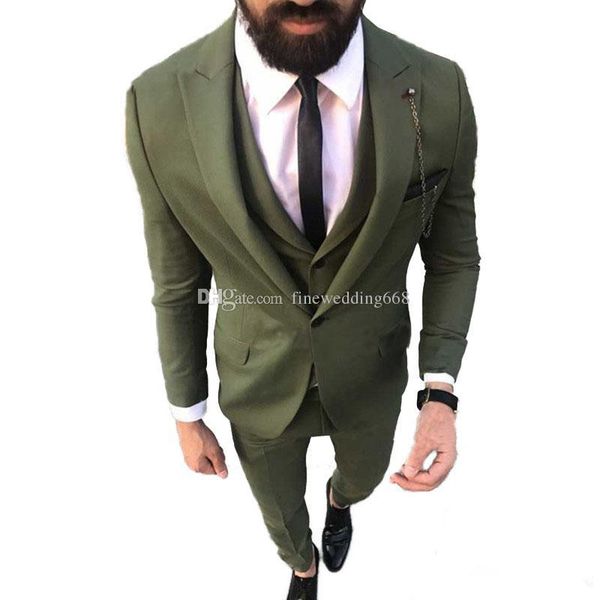 Vendita calda One Button Groomsmen Picco risvolto Smoking dello sposo da sposa Abiti da uomo Matrimonio / Ballo / Cena Blazer da uomo migliore (giacca + cravatta + gilet + pantaloni) 266