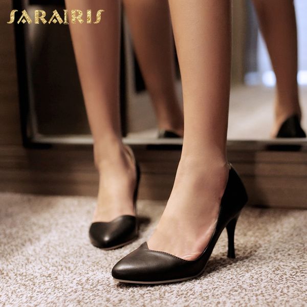 

sarairis 2020 new fashion thin high heels concise shoes woman pumps female pointed toe office lady pumps women shoes footwear, Black