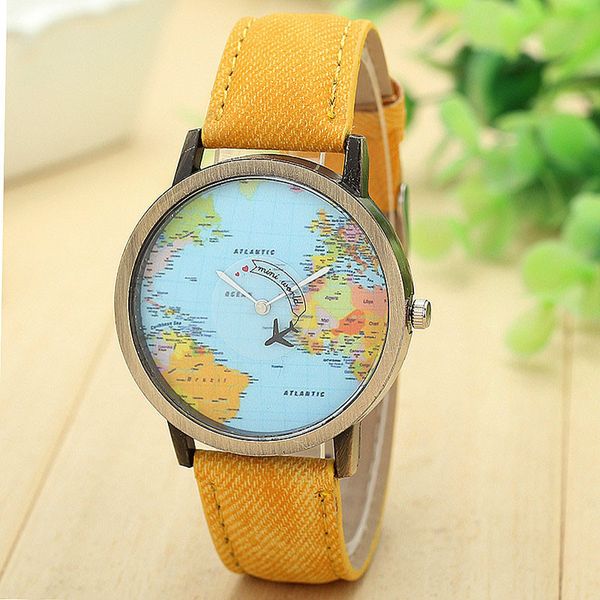 

mini world fashion quartz watch men map airplane travel around the world women leather dress wrist watches #7, Slivery;brown