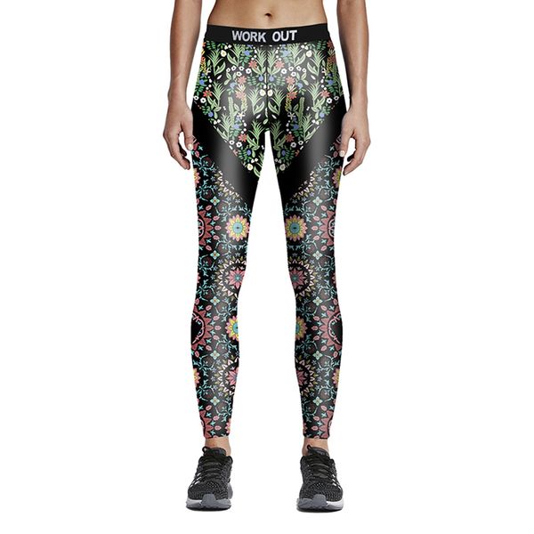 

fresh flower digital printing fashion slim running outdoor sports pants, Black