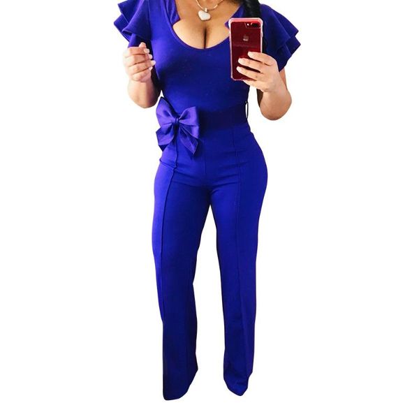 

european and american fashion ruffled sleeves tight bodysuit casual solid color jumpsuits, Black;white