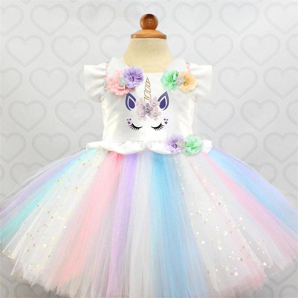 

new flower girls tutu dresses fancy rainbow princess colorful unicorn dress christmas halloween costume kids girl party dress 1-5y, Red;yellow