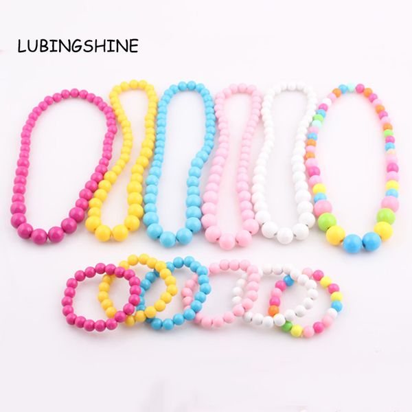 

new candy color children necklace jewelry set strand beads girl kids baby necklace bracelet jewelry set zst52, Silver