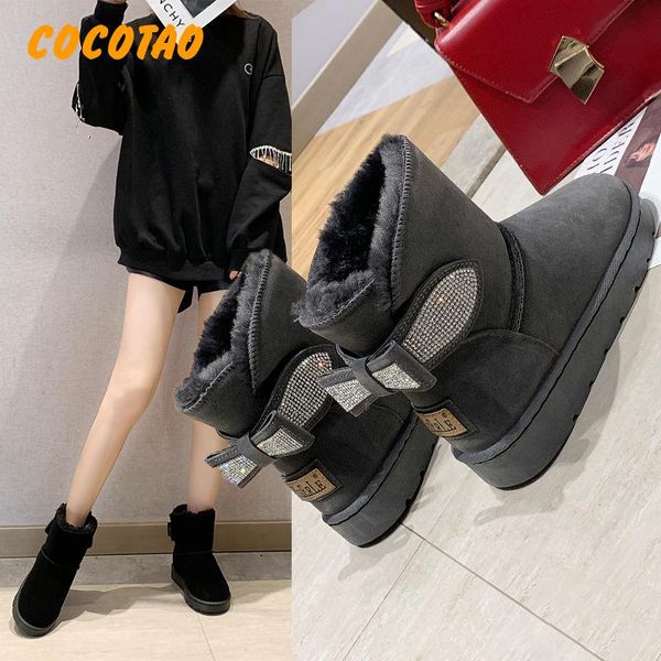 

2019 winter women's boots korean version of suede short tube plus velvet warm cotton shoes women's fashion wild anti-skiing boot, Black
