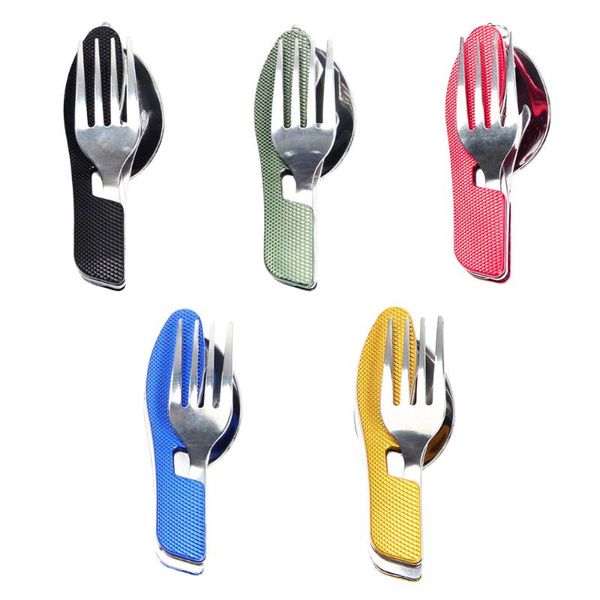

3 in1 portable compact folding travel camping kit spoon fork utensils set