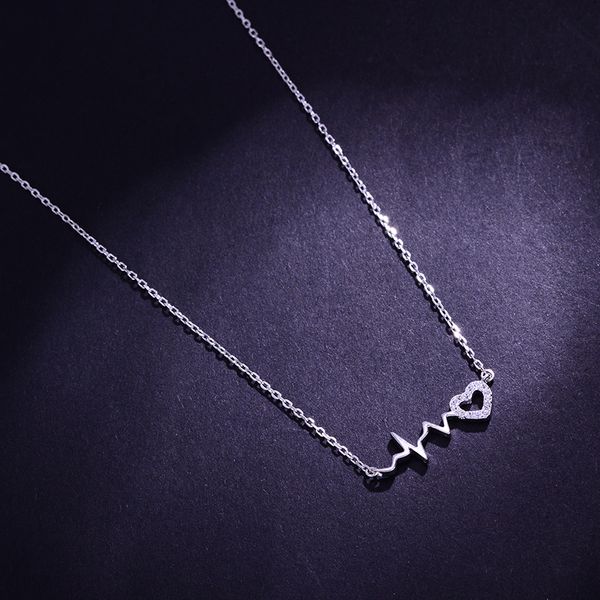 

hongye curved lines love heart women necklace silver 925 jewelry genuine metal female sweet zircon insert pendant necklaces