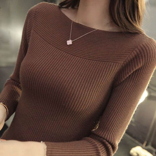 

autumn and winter new korean women collar sweater all-match long sleeved shirt slim one-neck female thread tight pullover, White;black