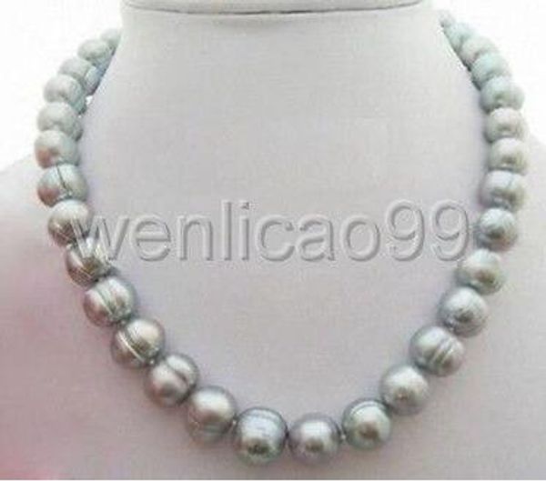 

18 inch large 10-11mm natural south sea baroque gray pearl necklace, Silver