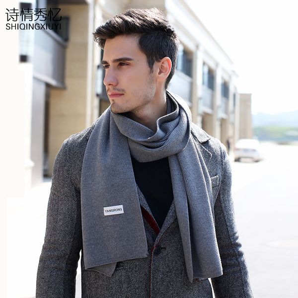 

winter scarf cashmere scarves men male tassels cachecol wool wraps, fashion luxury 180*30cm solid scarf, Blue;gray