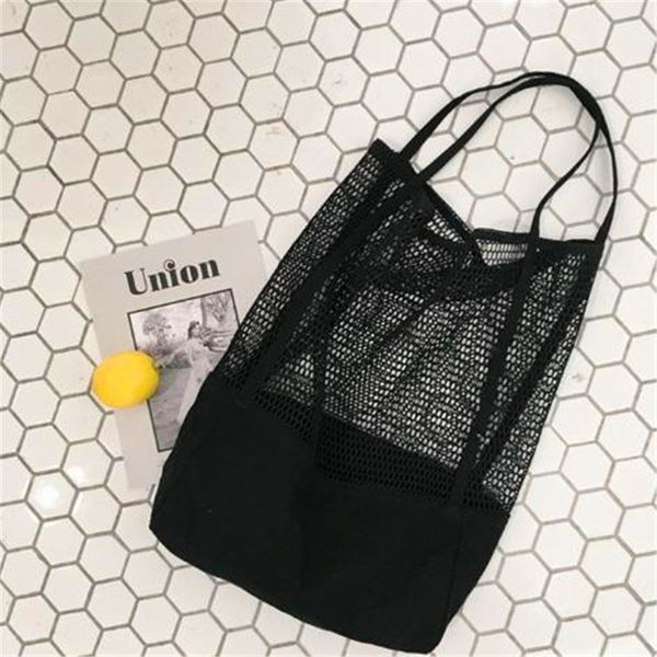 

fashion canvas bags women beach shoulder large capacity shopping bags hand-held mesh hollow cotton reusable bag