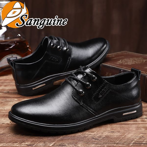 

men dress shoes plus size cross-border leather lace-up business casual leather shoes casual men wedding shoe, Black