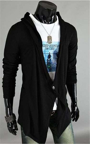 

new collection asymmetrical soft comfortable irregular cardigan men fashion slim sweater casual long sleeve cotton button jacket, White;black