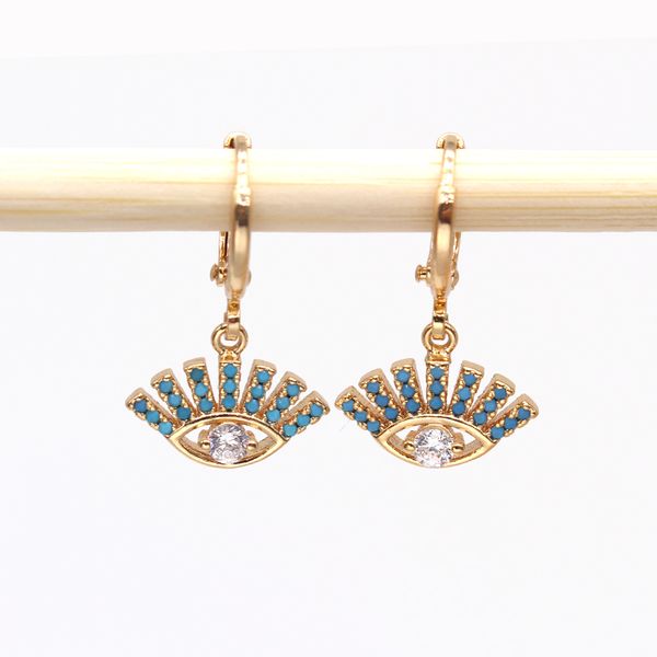 

1pair vintage turkish zircon evil eye hoop earrings for women ethnic blue rhinestone eye pendant small stud earrings jewelry, Golden;silver