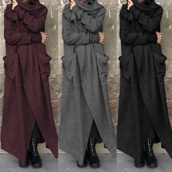 

fashion zanzea women cowl neck long sleeve long jackets autumn solid cardigan vintage loose coats femininas open front shirts, Black;brown