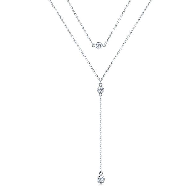 

fashion n double lines crescent moon stars cz 925 sterling silver necklace