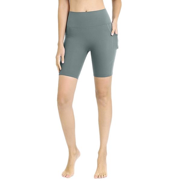 

summer ladies yoga shorts double side pockets sports tights seamless fitness shorts green, White;red