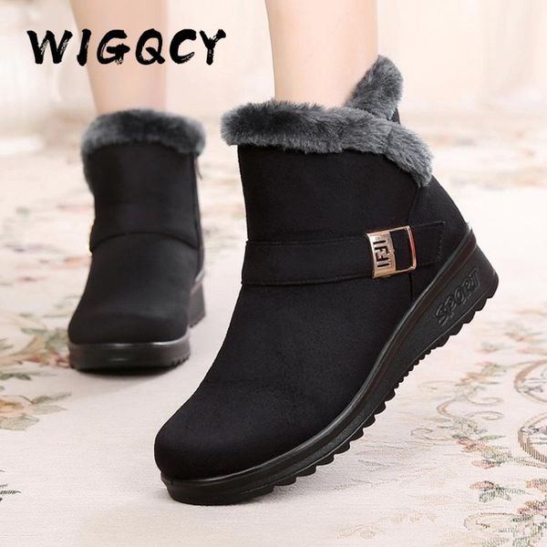 

women snow boots warm short fur plush winter ankle boot platform ladies suede zip shoes female comfort wedges shoes for women, Black