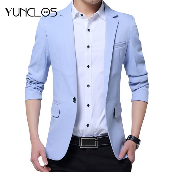 

yunclos eu size new men's blazer casual slim fit jackets solid color business wedding party men blazer jackets masculino, White;black
