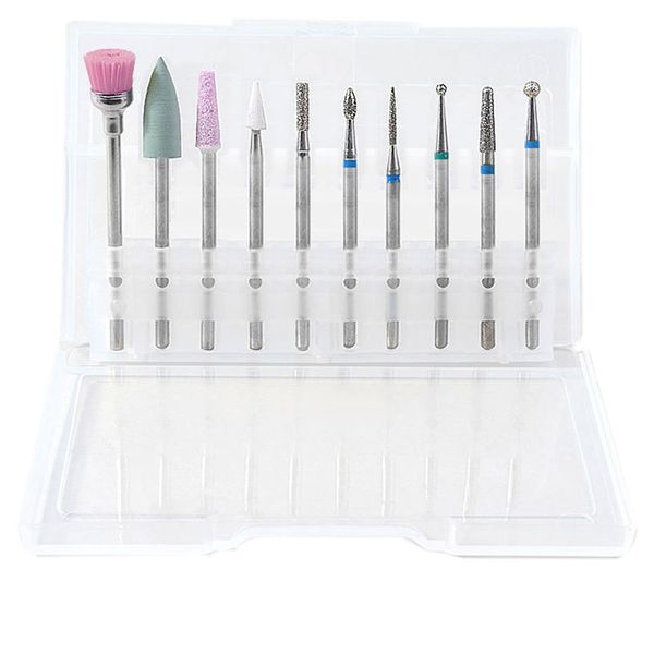 

new portable 10pcs/set alloy grinding nail art drill bits multi-function professional manicure polishing milling head kit