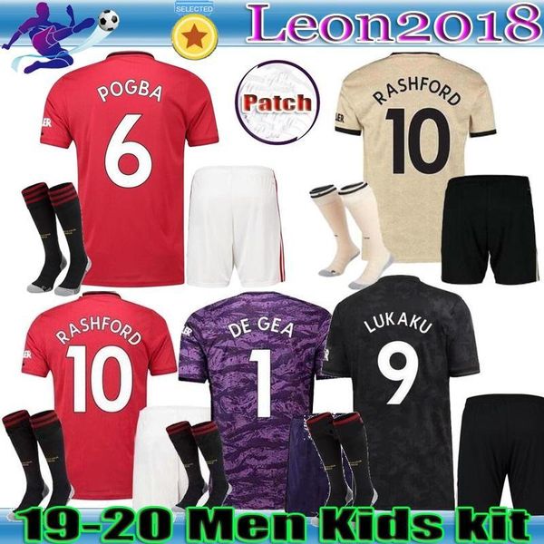 

men kids 19 20 manchester pogba soccer jersey 2019 2020 lingard rashford united football jerseys shirt utd youth uniforms, Black