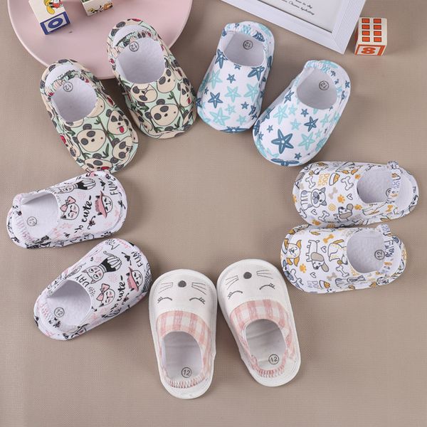 

simfamily]children cotton indoor slippers newborn baby shoes summer baby boy girl slippers cartoon printed soft sole, Black