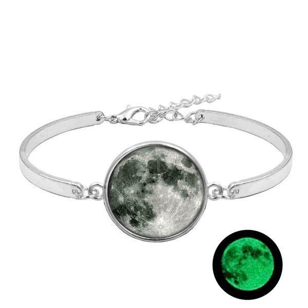 

glow in the dark bracelet gray moon glass cabochon fashion jewelry silver bracelets for women girl gift, Golden;silver