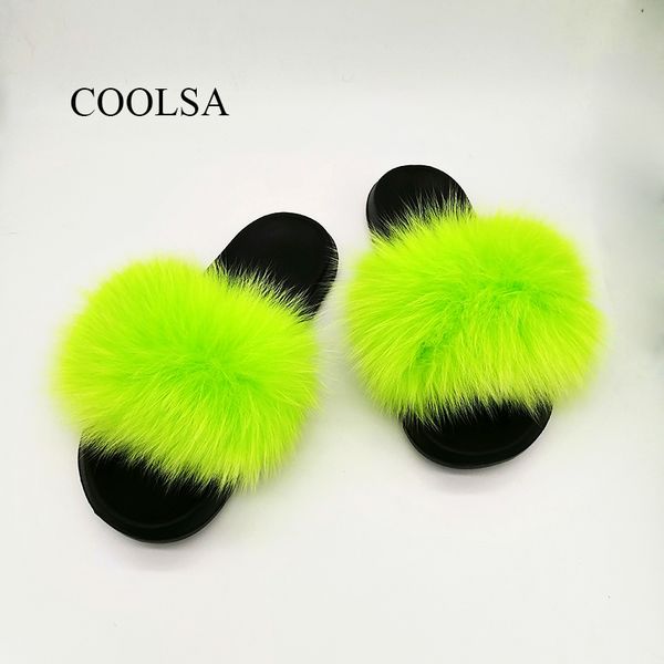 

summer ladies colorful fur fluffy slippers women's lovely plush real hair slides party furry flip flops women's sandals, Black