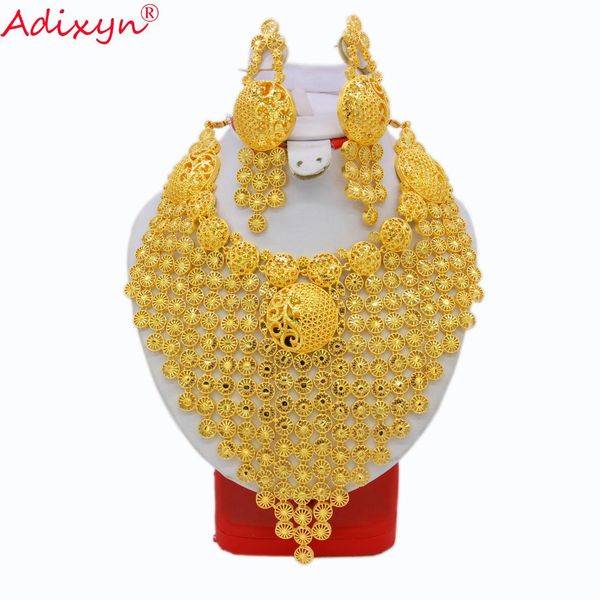 

adixyn african jewelry set gold color necklace earring set big size arab dubai wedding mom/girlfriend gifts n11022, Silver