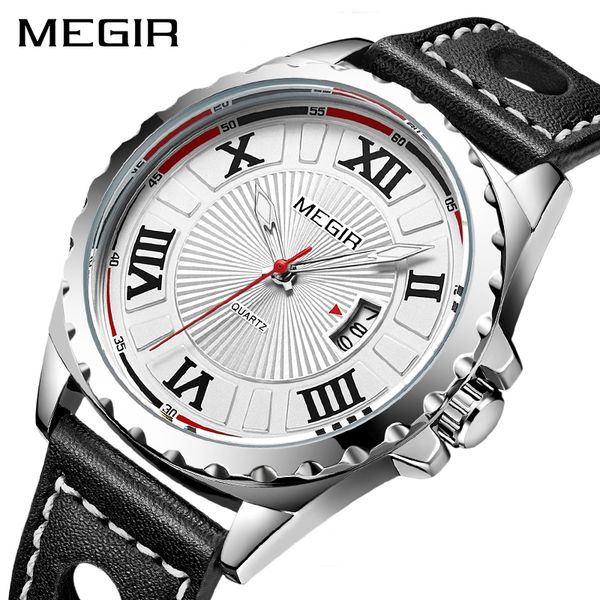 

megir wrist watch men waterproof chronograph army stainless steel male clock man sport watches 1019, Slivery;brown