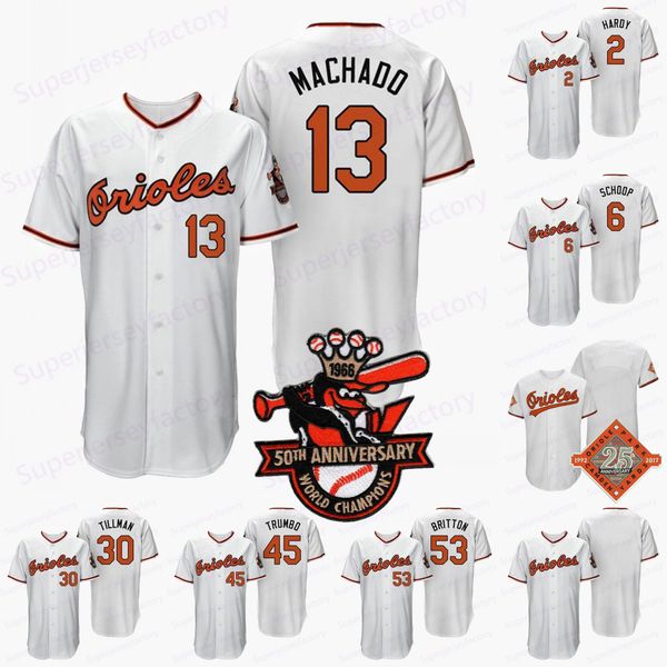 

1966 Men 50th Anniversary Patch 13 Manny Machado Chris Davis Chris Lee Mark Trumbo Trey Mancini Caleb Joseph Alec Asher Baltimore Jerseys