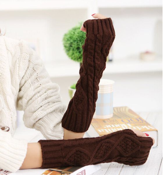 

2020 new floral women wool arm winter warmer women long gloves winter fingerless knit mittens button 8colors long gloves, Blue;gray