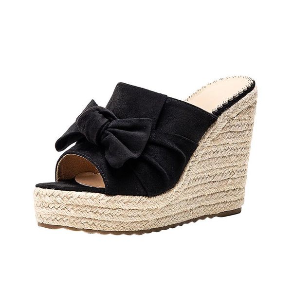 

sagace wedges slippers for women bowknot thick bottom platform party slipper peep toe high heel shoes zapatos de mujer plus size, Black