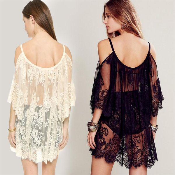 

2018 women summer bikini cover up swimwear summer beach dress knitted crochet bikini smock lace off the shoulder hollow out, Blue;gray