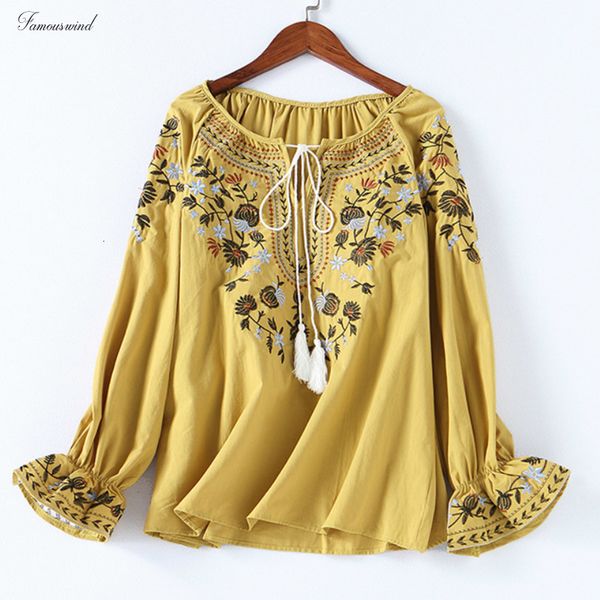 

женщины весенней мода блуза хлопок повседневной осень цветочных вышивки кружево рубашка o шея рубашка женских повседневный boho tops, White