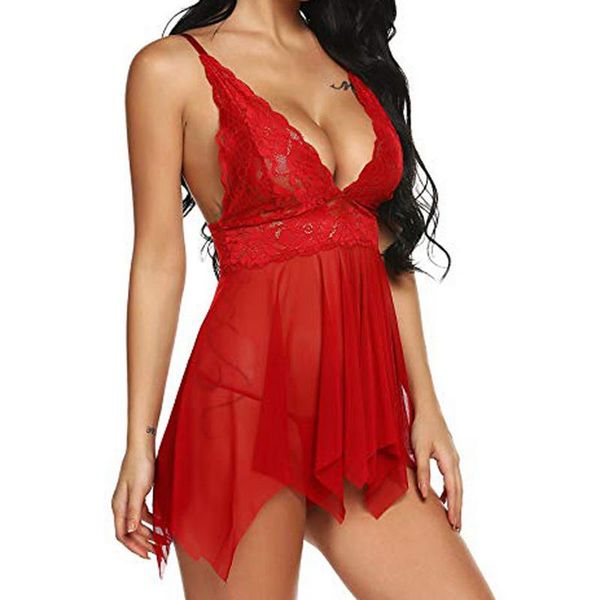 

v neck lace lingerie nightgown women 2019 sleepwear nightdress spaghetti strap sleepdress chemise, Black;red