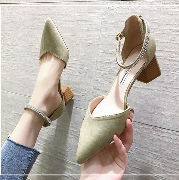 

fashion womens shoes 2020 beige heeled sandals summer heels med buckle strap luxury black women's party closed pointed female