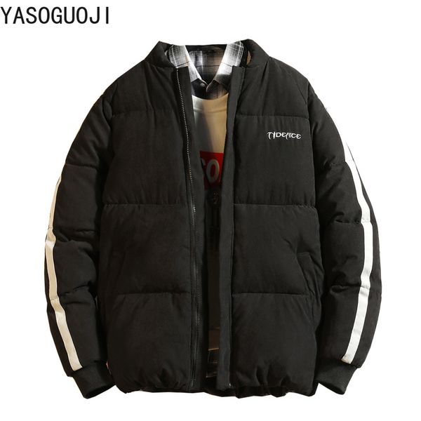 

yasuguoji 2019 new men's thicken and warm winter cotton padded jacket men fashion striped patchwork loose bubble coat men l065, Black