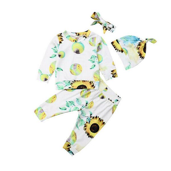 

newborn baby kids girl t-shirt sunflower pants leggings outfits clothes, Blue