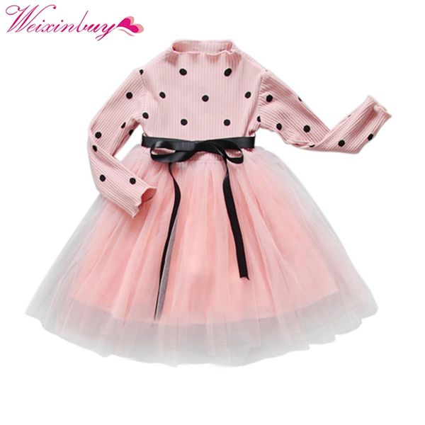 

baby girl bow crochet knit dress kids long sleeve party wedding pageant tulle tutu dresses, Red;yellow