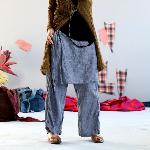 

women pants linen thin elastic waist 2020 spring summer handsome cotton striped soft casual fashion vintage women pants, Black;white