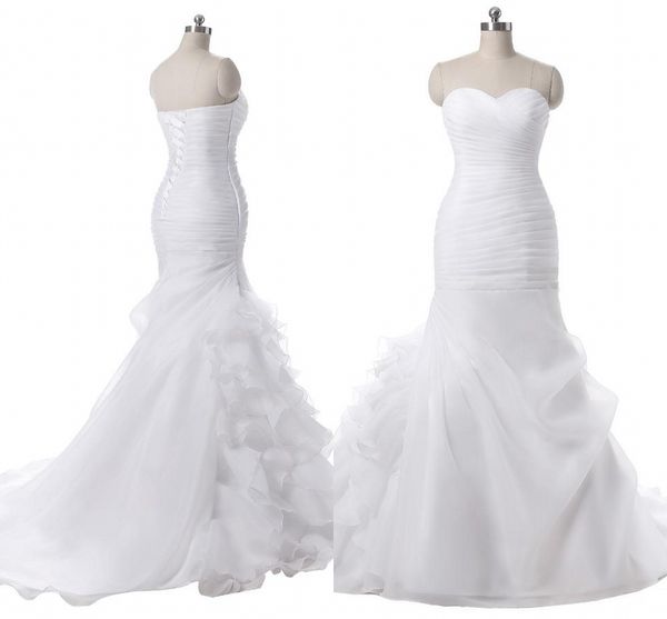 

новый прибывший sexy милая ruffle русалка длинные органзы партии невесты платья для женщин свадебные платья плюс размер свадебные платья, White