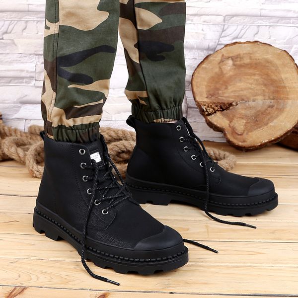 

2019 winter snow boots men fashion motorcycle ankle boots men keep warm shoes leather waterproof ankle male hx-086, Black